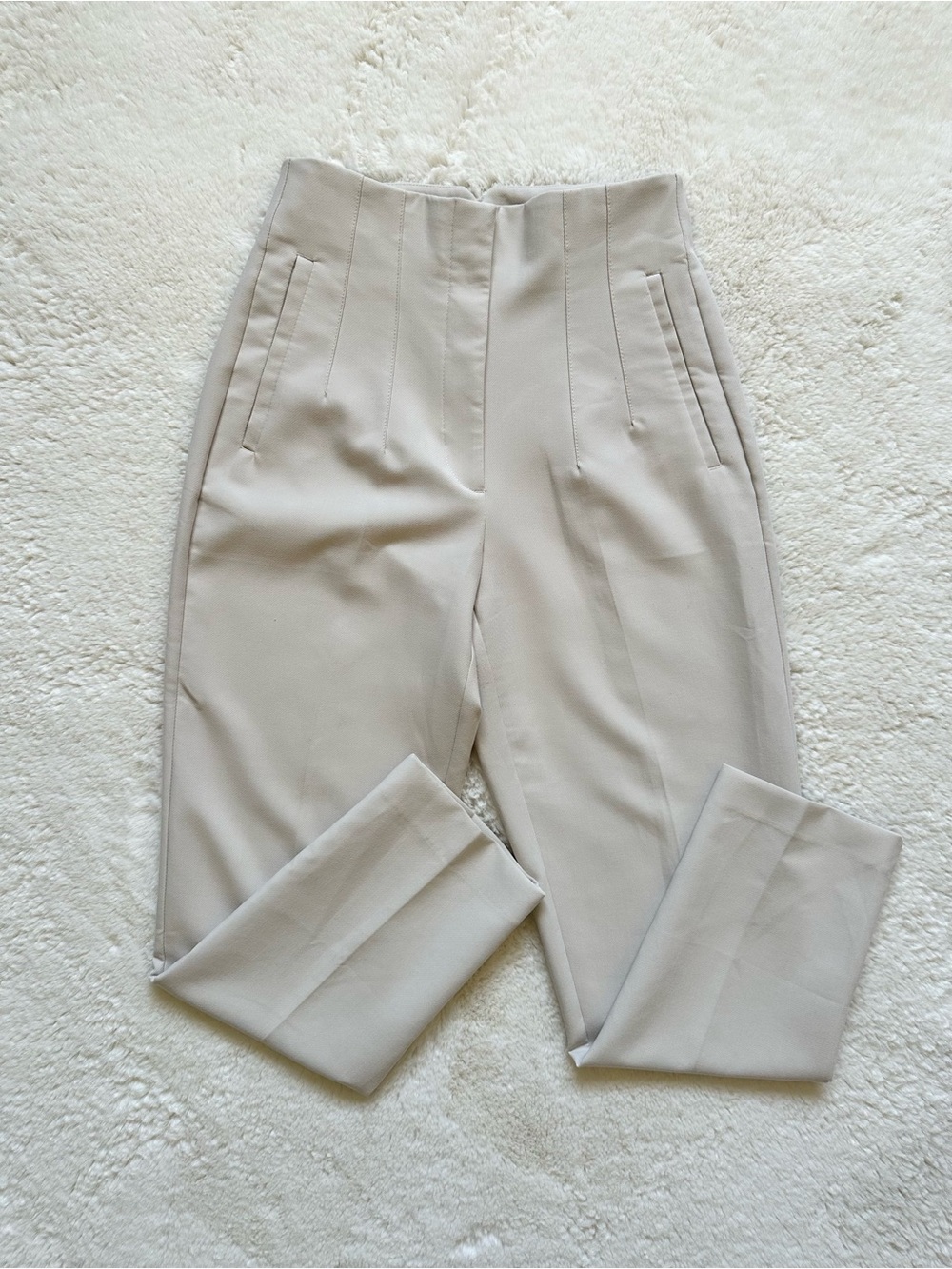 Zara High-Waist Tailored Pants in Cream S